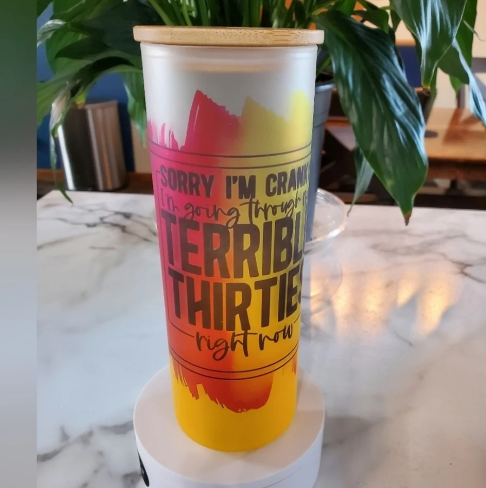 TERRIBLE THIRTIES 20oz Gradient Yellow Glass Tumbler with duo lids 🎉sale